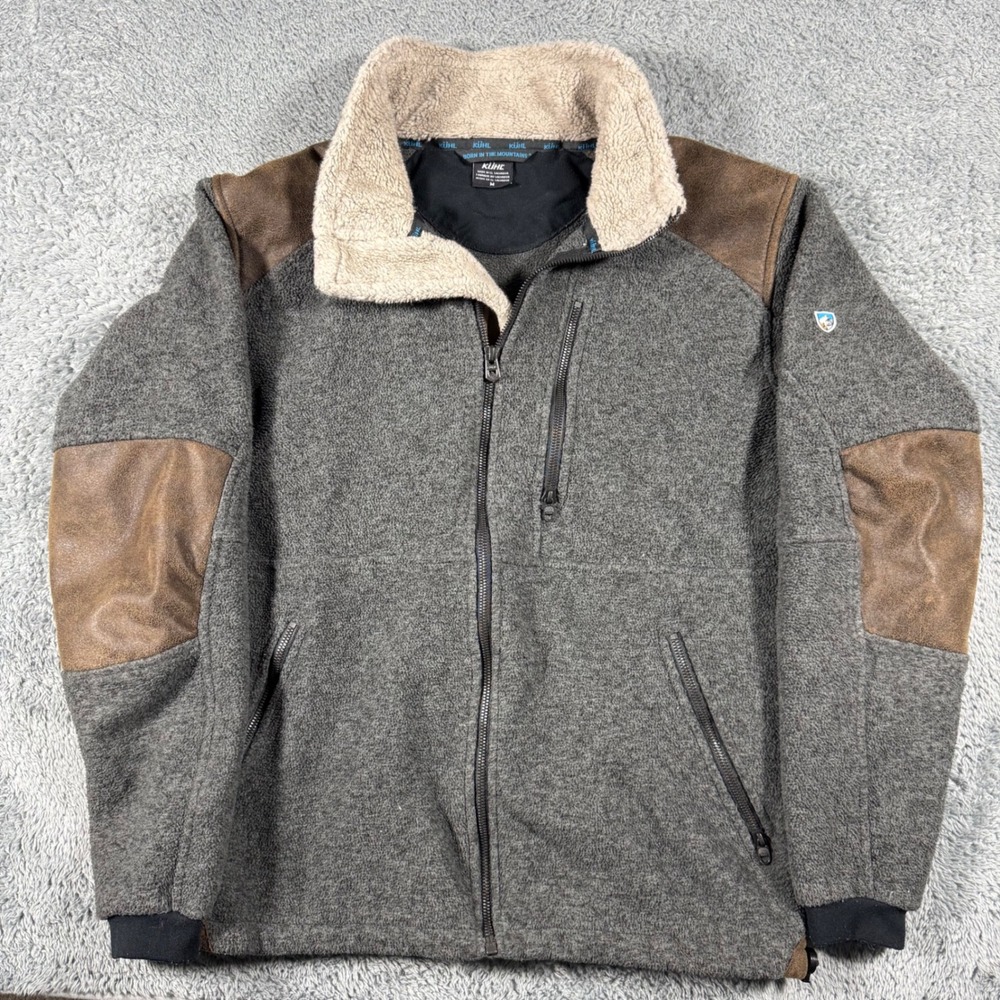 Kuhl Alpenwurx Jacket Mens Medium Berber Collar Suede Panels Fleece Full Zip